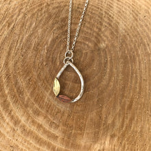 Load image into Gallery viewer, Teardrop brass and copper leaf silver pendant