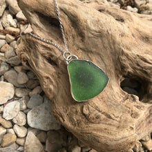 Load image into Gallery viewer, Green sea glass silver pendant