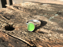 Load image into Gallery viewer, Green sea glass silver ring