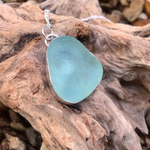 Load image into Gallery viewer, Turquoise sea glass silver pendant