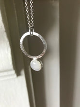 Load image into Gallery viewer, Small sterling silver moonstone silver hoop pendant