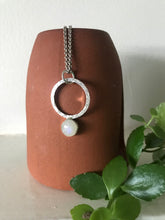 Load image into Gallery viewer, Small sterling silver moonstone silver hoop pendant