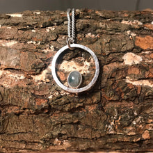 Load image into Gallery viewer, Sterling silver moss agate hoop pendant