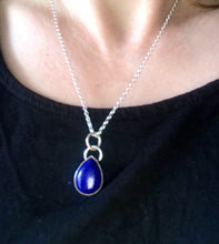 Load image into Gallery viewer, Teardrop shape deep blue lapis lazuli sterling silver pendant