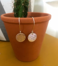 Load image into Gallery viewer, Silver circular dangly earrings