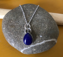 Load image into Gallery viewer, Teardrop shape deep blue lapis lazuli sterling silver pendant