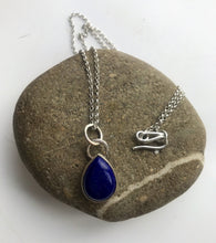 Load image into Gallery viewer, Teardrop shape deep blue lapis lazuli sterling silver pendant