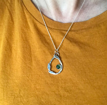 Load image into Gallery viewer, Moss agate silver teardrop leafy pendant