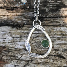Load image into Gallery viewer, Moss agate silver teardrop leafy pendant