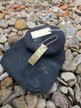 Load image into Gallery viewer, Brass hammered rectangle dangly earrings