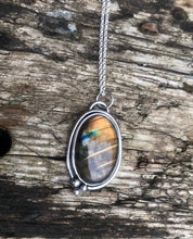 Load image into Gallery viewer, Labradorite sterling silver pendant with leaf print back