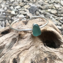 Load image into Gallery viewer, Light turquoise sea glass silver cuff bangle