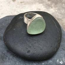 Load image into Gallery viewer, Chunky turquoise sea glass silver ring