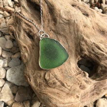Load image into Gallery viewer, Green sea glass silver pendant
