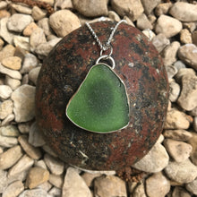 Load image into Gallery viewer, Green sea glass silver pendant
