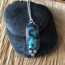 Load image into Gallery viewer, Labradorite sterling silver rectangle pendant
