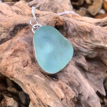 Load image into Gallery viewer, Turquoise sea glass silver pendant
