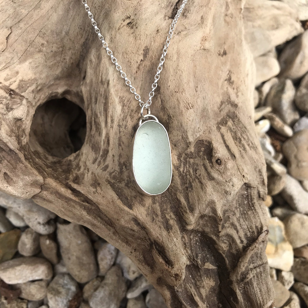 Turquoise sea glass silver pendant