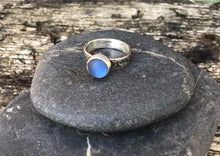 Load image into Gallery viewer, Blue sea glass silver ring
