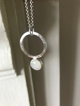 Load image into Gallery viewer, Small sterling silver moonstone silver hoop pendant
