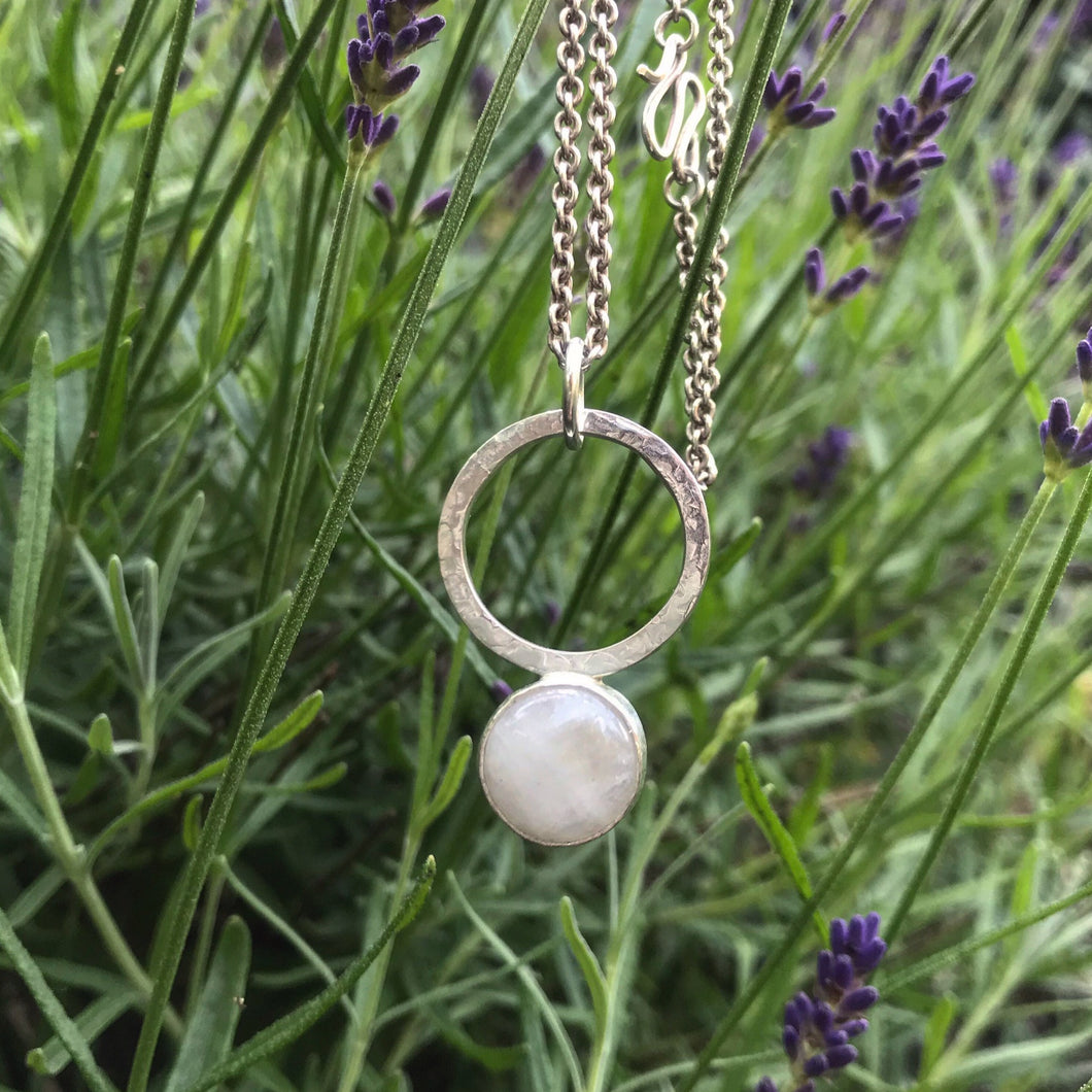 Small sterling silver moonstone silver hoop pendant