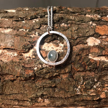 Load image into Gallery viewer, Sterling silver moss agate hoop pendant
