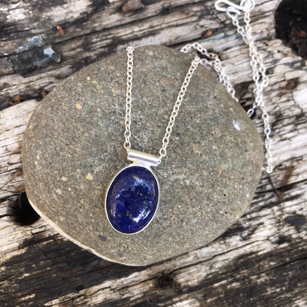 Large oval lapis lapis lazuli sterling silver pendant