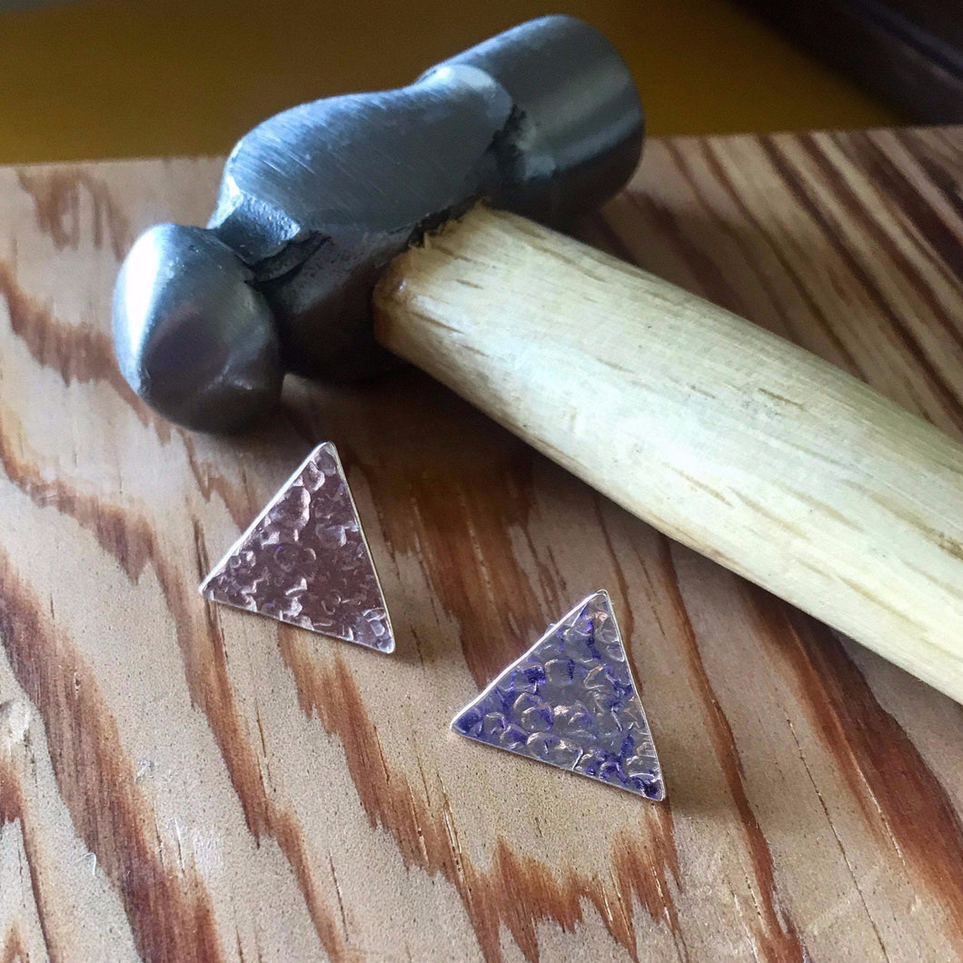 Sterling silver hammered triangle studs