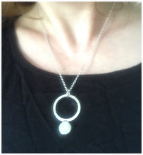 Load image into Gallery viewer, Small sterling silver moonstone silver hoop pendant
