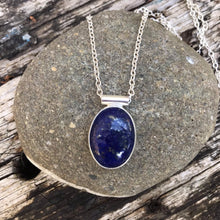 Load image into Gallery viewer, Large oval lapis lapis lazuli sterling silver pendant
