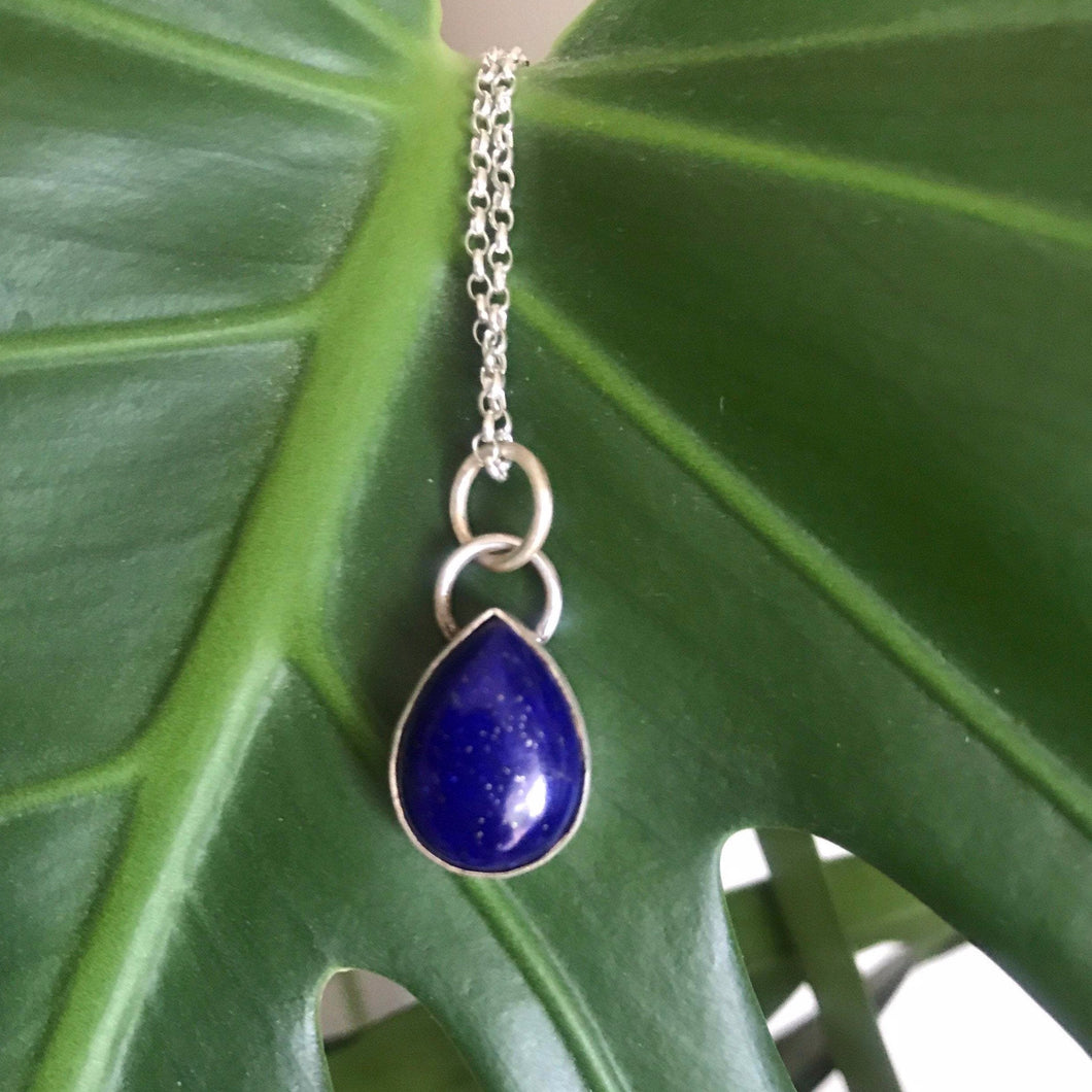 Teardrop shape deep blue lapis lazuli sterling silver pendant