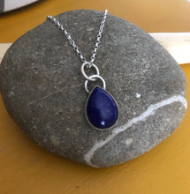 Load image into Gallery viewer, Teardrop shape deep blue lapis lazuli sterling silver pendant
