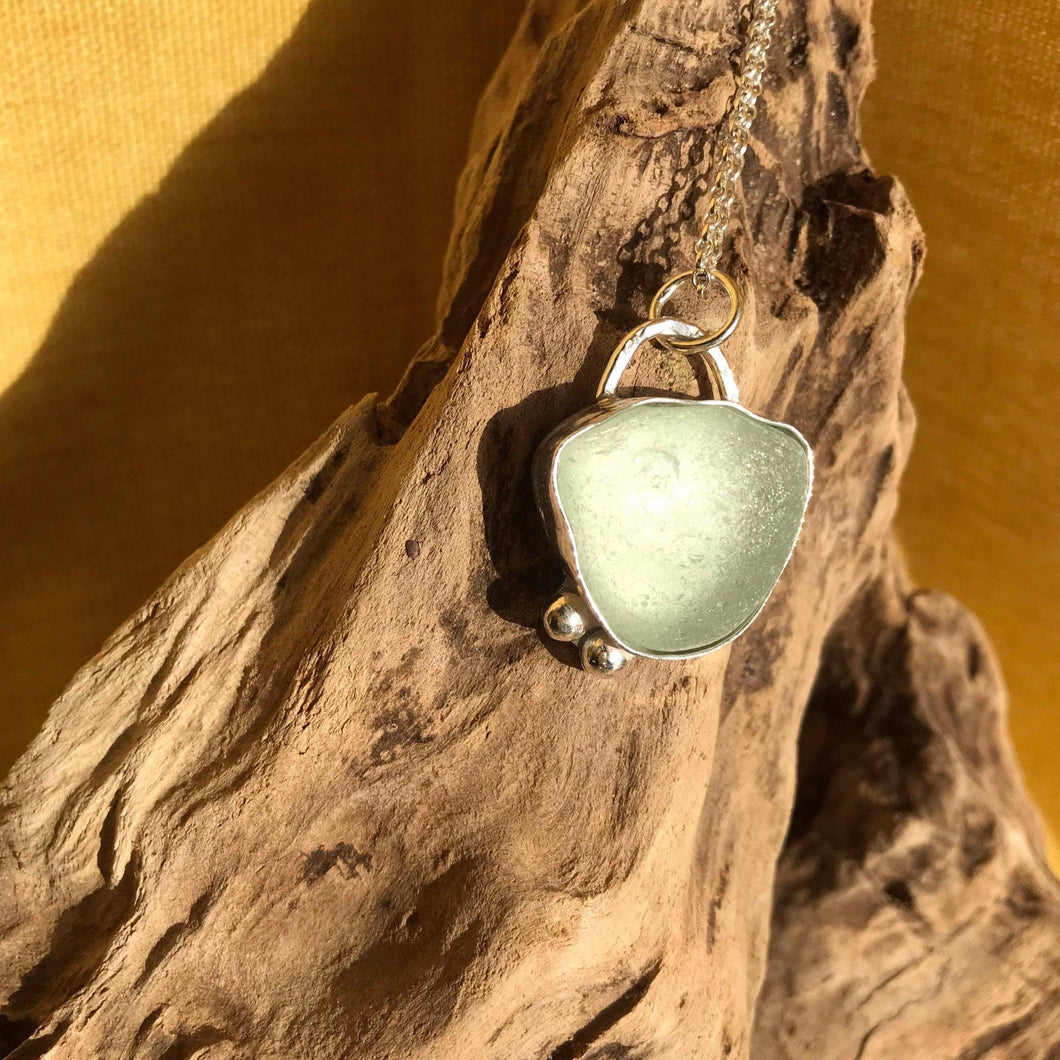 Turquoise sea glass sterling silver pendant