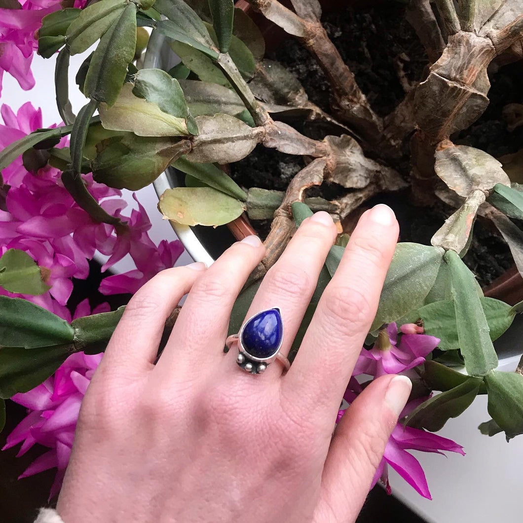 Lapis lazuli deep blue sterling silver ring