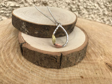 Load image into Gallery viewer, Teardrop brass and copper leaf silver pendant
