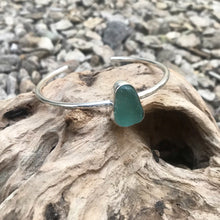 Load image into Gallery viewer, Light turquoise sea glass silver cuff bangle

