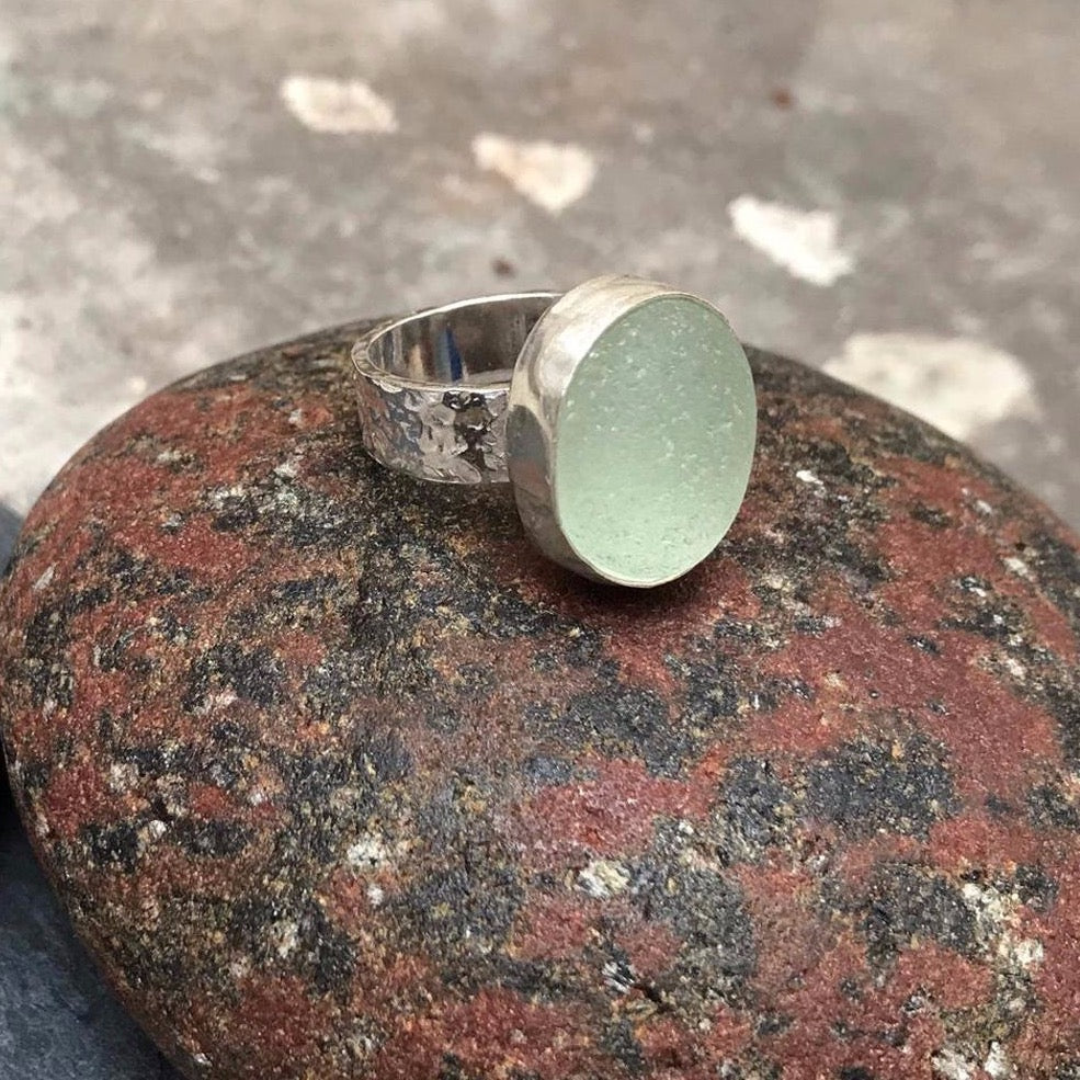 Turquoise sea glass silver ring