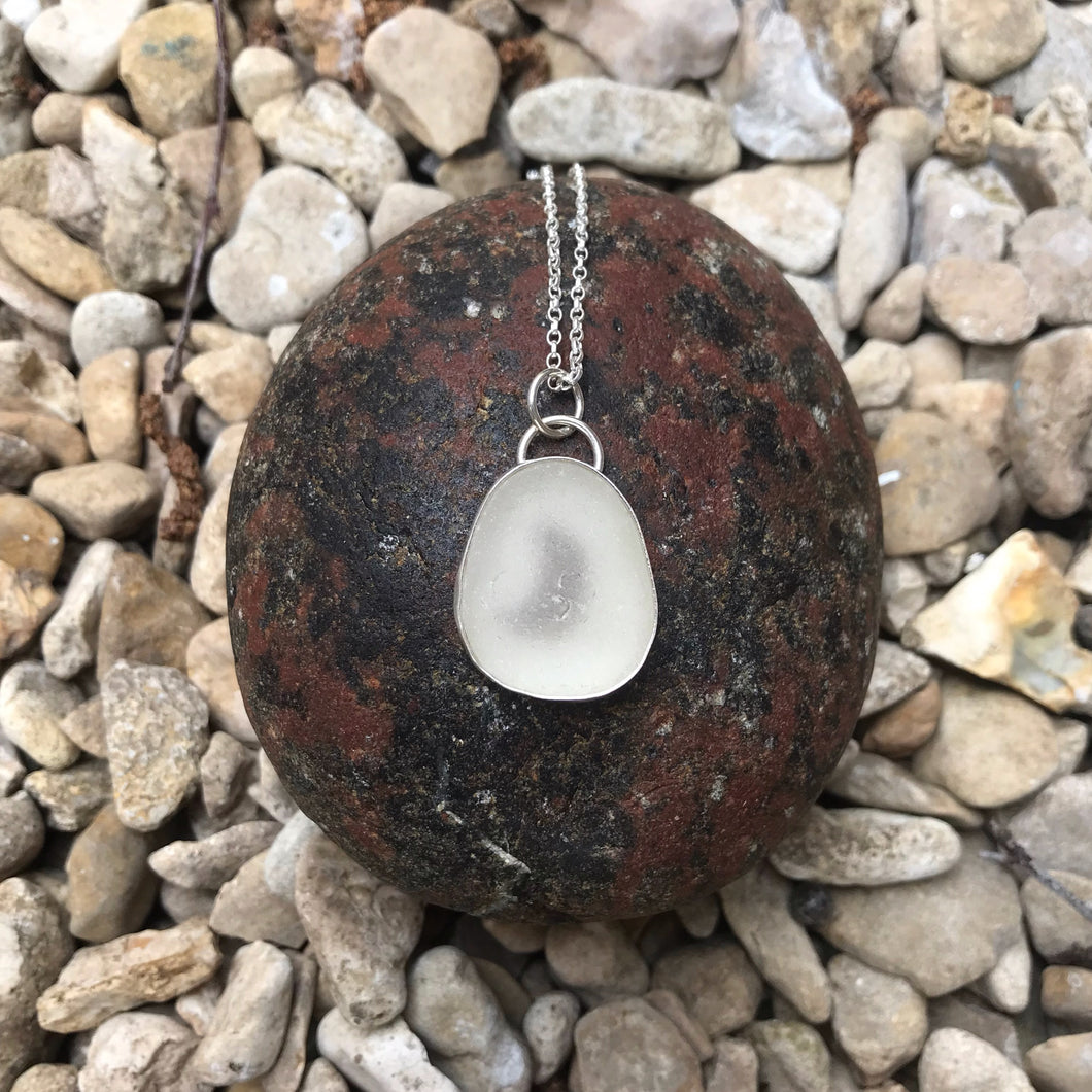 White sea glass silver pendant